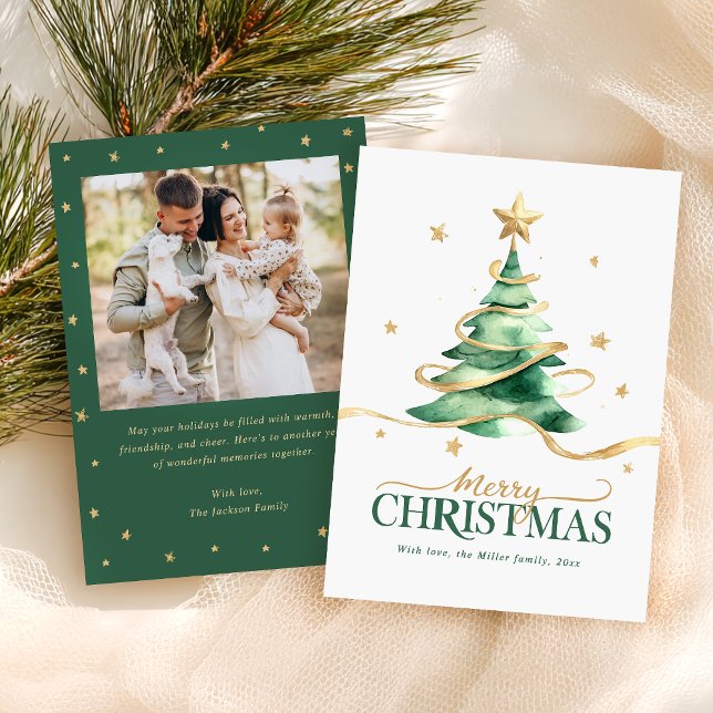 Carte de Noël festive à l'arbre en aquarelle (Créateur téléchargé)