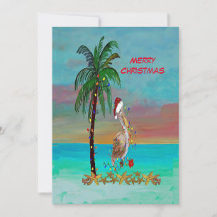 carte de Noël festive à plat avec un pélican père 