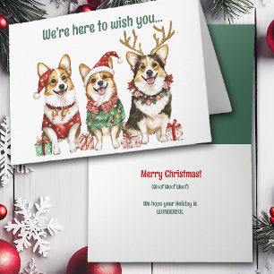 Carte de Noël Festive Aquarelle Corgi Chiens