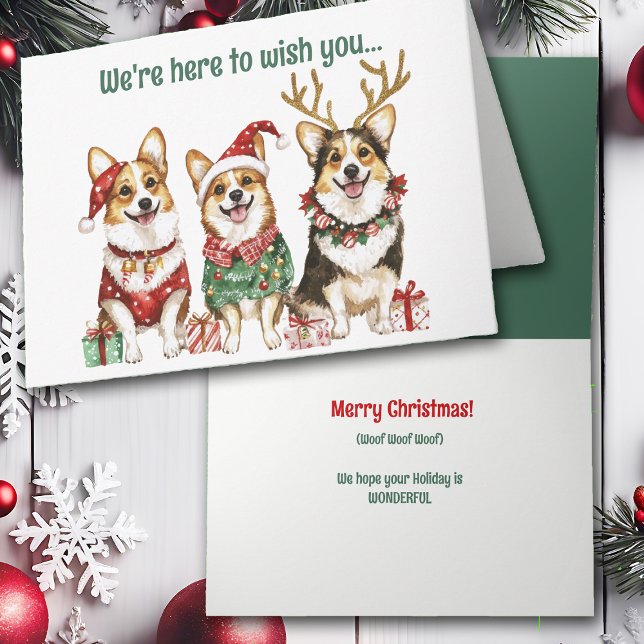 Carte de Noël Festive Aquarelle Corgi Chiens (Créateur téléchargé)