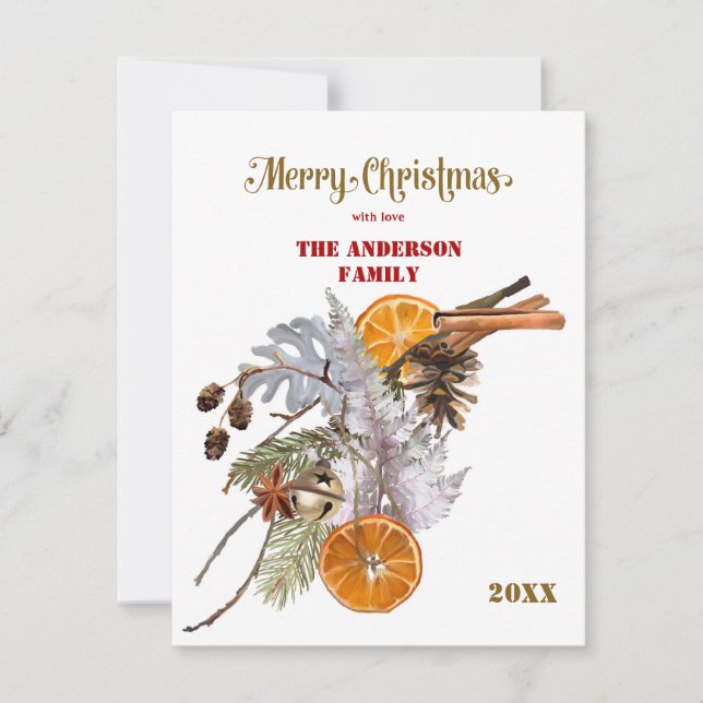 Carte de Noël Festive Argent et Orange (Devant)