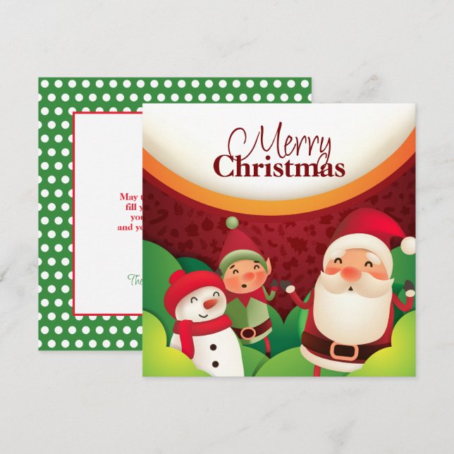 Carte de Noël festive avec elfe de Noël et bonhomm (Devant / Derrière)