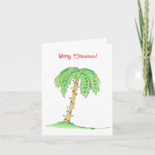 Carte de Noël festive avec palmier tropical et lum