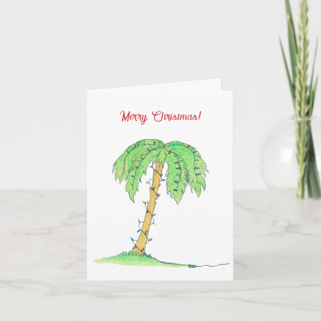 Carte de Noël festive avec palmier tropical et lum (Devant)