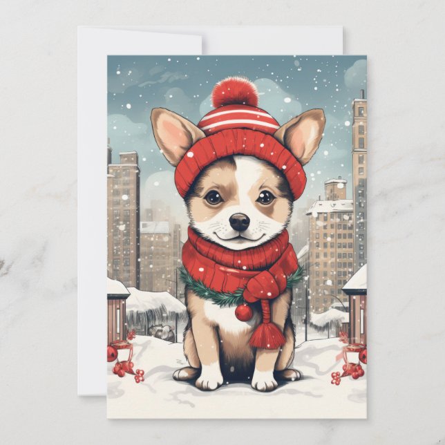 Carte de Noël festive avec un chien adorable (Devant)