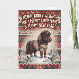 Carte de Noël festive avec un poney Shetland