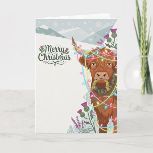 Carte de Noël festive de vache des Highlands écoss