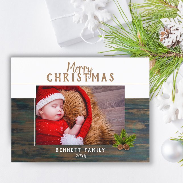 Carte de Noël festive en bois sombre rustique (Créateur téléchargé)