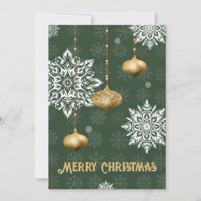 Carte de Noël festive flocon de neige et ornement (Devant)