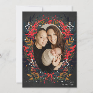 Carte de Noël festive florale à la craie