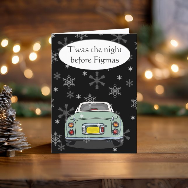 Carte de Noël Festive Green Figaro Car (Happy Fig-mas! A fun figgy themed christmas card to send to your car! (or your figgy loving friends))