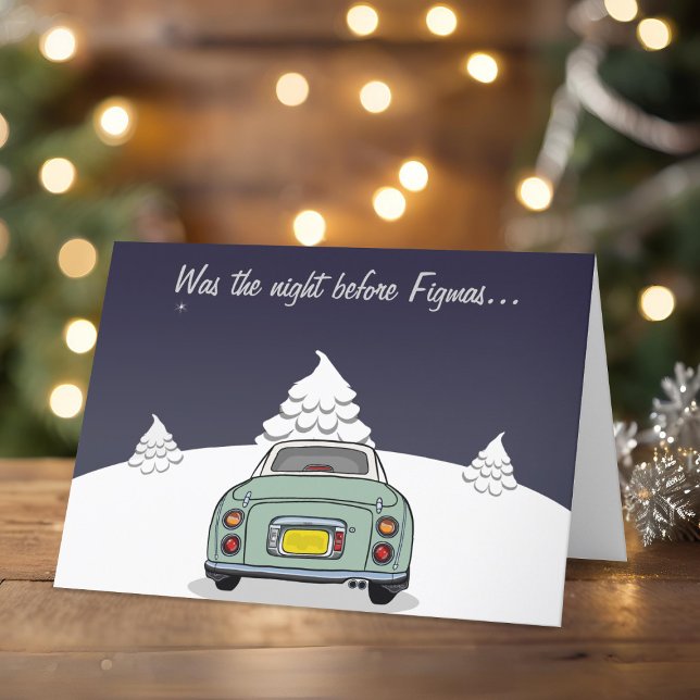Carte de Noël Festive Green Figaro Car (Happy Fig-mas! A fun figgy themed christmas card to send to your car! (or your figgy loving friends))