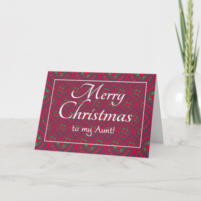 Carte de Noël festive, pour tante, Rouge, Vert (Devant)