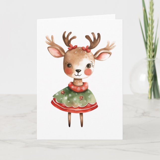 Carte de Noël festive Renne – Vacances vierge (Devant)