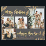 Carte de Noël Feuille photo Elegant Budget<br><div class="desc">Budget, Elégant, moderne or et gris Feuilles botaniques 4 Photo Collage Joyeux Noël Carte de Noël. Ce modèle festif, mimimaliste, fantasque quatre (4) cartes de vacances photo présente un joli collage photo, faux feuilles botaniques feuille d'or, des hivernages et dit Joyeux Noël et Bonne Année! Le texte de salutation "Joyeux...</div>