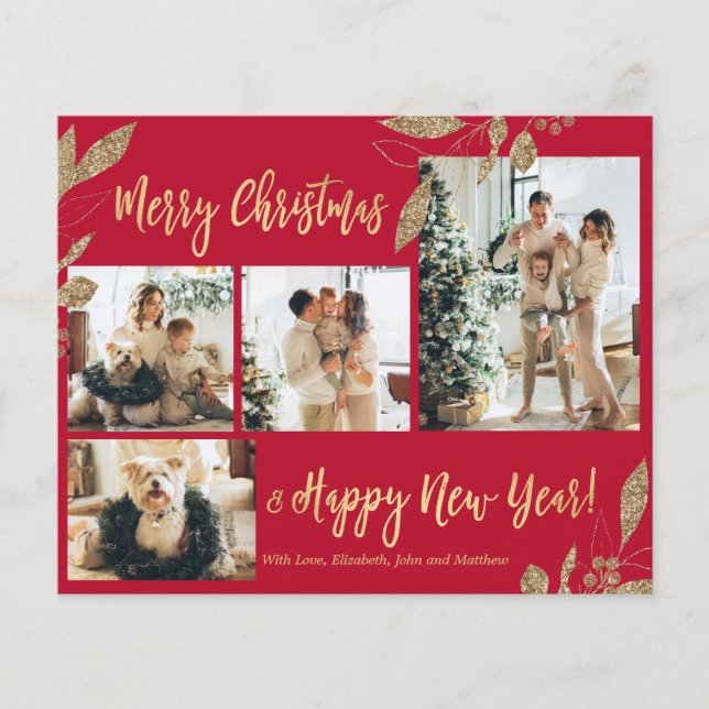 Carte de Noël Feuille photo Elegant Budget (Devant)