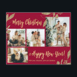 Carte de Noël Feuille photo Elegant Budget<br><div class="desc">Budget, Elégant, Moderne Or et Bourgogne Feuilles botaniques 4 Photo Collage Joyeux Noël Carte de Noël. Ce modèle festif, mimimaliste, fantasque quatre (4) cartes de vacances photo présente un joli collage photo, faux feuilles botaniques feuille d'or, des hivernages et dit Joyeux Noël et Bonne Année! Le texte de salutation "Joyeux...</div>
