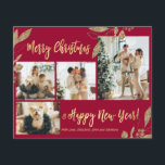 Carte de Noël Feuille photo Elegant Budget<br><div class="desc">Budget, Elégant, Moderne Or et Bourgogne Feuilles botaniques 4 Photo Collage Joyeux Noël Carte de Noël. Ce modèle festif, mimimaliste, fantasque quatre (4) cartes de vacances photo présente un joli collage photo, faux feuilles botaniques feuille d'or, des hivernages et dit Joyeux Noël et Bonne Année! Le texte de salutation "Joyeux...</div>