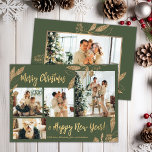 Carte de Noël Feuille photo Elegant Budget<br><div class="desc">Budget, Elégant, Moderne Or et Sage Green Botanical Feuilles 4 Photo Collage Joyeux Noël Carte de vacances. Ce modèle festif, mimimaliste, fantasque quatre (4) cartes de vacances photo présente un joli collage photo, faux feuilles botaniques feuille d'or, des hivernages et dit Joyeux Noël et Bonne Année! Le texte de salutation...</div>