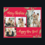 Carte de Noël Feuille photo Elegant Budget<br><div class="desc">Budget, Elégant, moderne or et Feuilles botaniques rouges 4 Collage photo Joyeux Noël Carte de vacances. Ce modèle festif, mimimaliste, fantasque quatre (4) cartes de vacances photo présente un joli collage photo, faux feuilles botaniques feuille d'or, des hivernages et dit Joyeux Noël et Bonne Année! Le texte de salutation "Joyeux...</div>