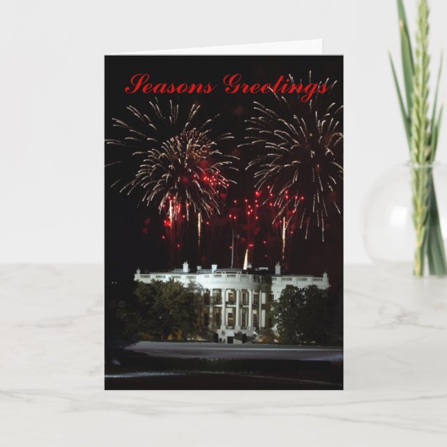 Carte de Noël, feux d'artifice à la Maison Blanche (Devant)