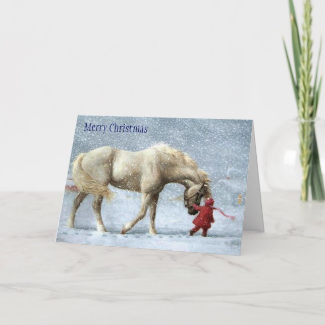Carte de Noël Fille et Cheval (Devant)