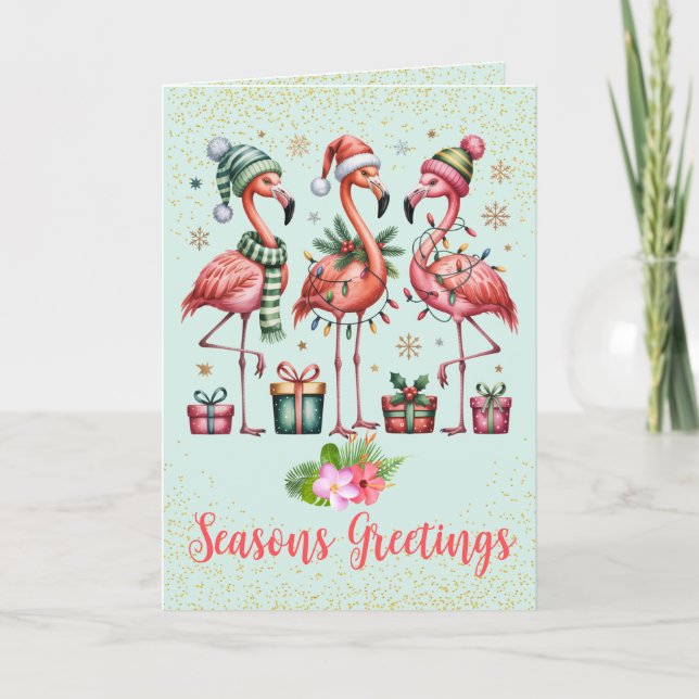 Carte de Noël Flamant Tropical (Devant)