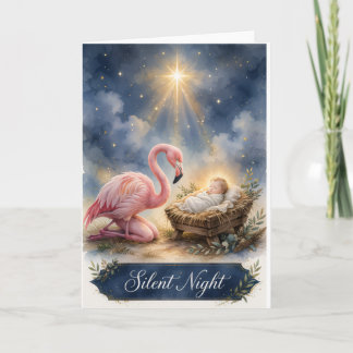 Carte de Noël Flamingo Nativité - Nuit Silencieuse