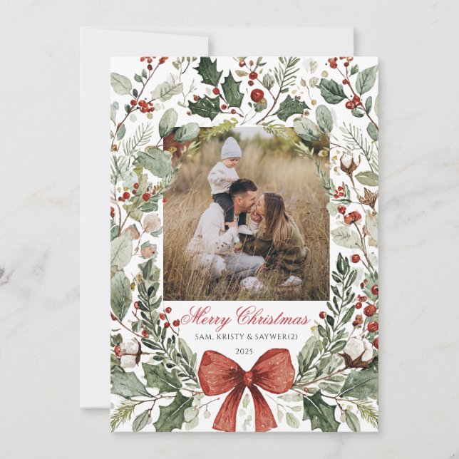 Carte de Noël Fleur florale botanique aquarelle  (Devant)