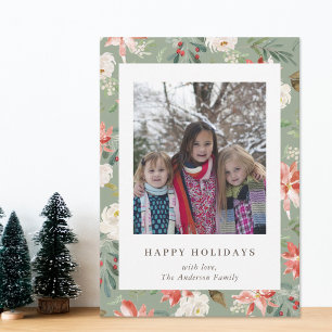 Carte de Noël Fleurie Joyeuses Fêtes Famille Sage
