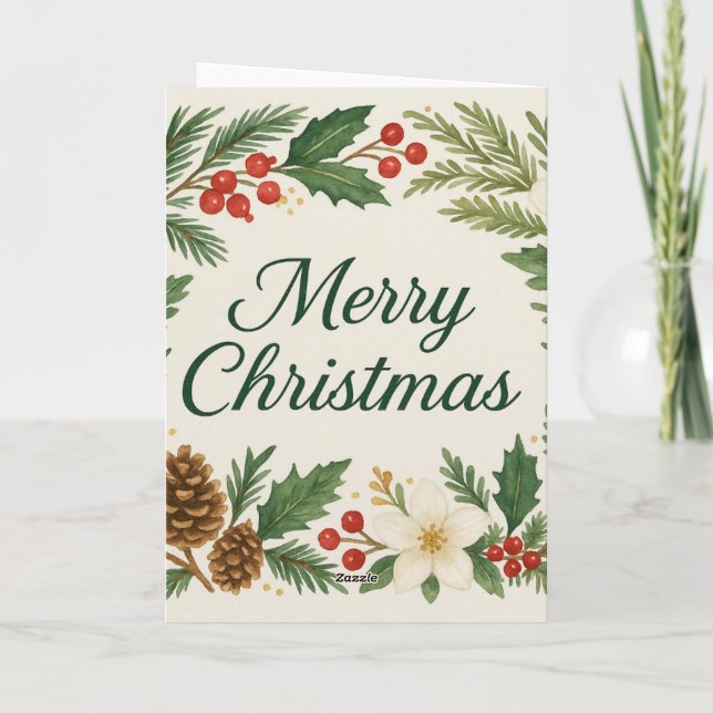 Carte de Noël Fleurs d'hiver Branches de pin  (Dos)