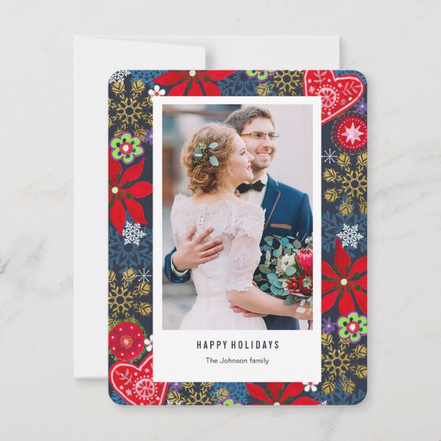 Carte de Noël | Fleurs & Neige | Photo (Devant)