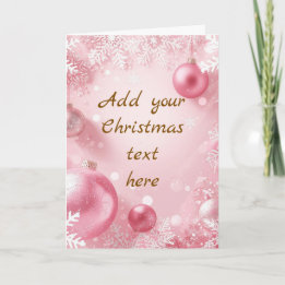 Carte de Noël Flocon de Neige & Bauble Rose Blanc