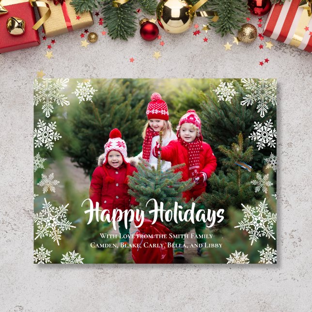 Carte de Noël flocon de neige Joyeuses Fêtes (Holiday Postcard with snowflakes)