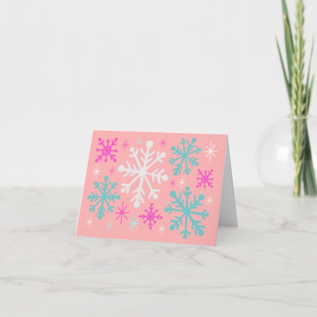 Carte de Noël Flocon de Neige Rose (Devant)