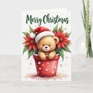 Carte de Noël florale avec un animal en peluche