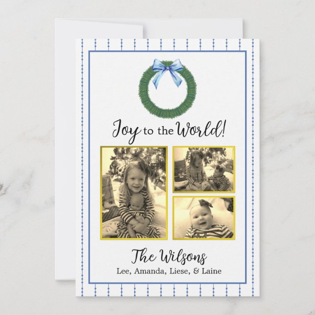 Carte de Noël Florale Bleue et Blanche (Devant)