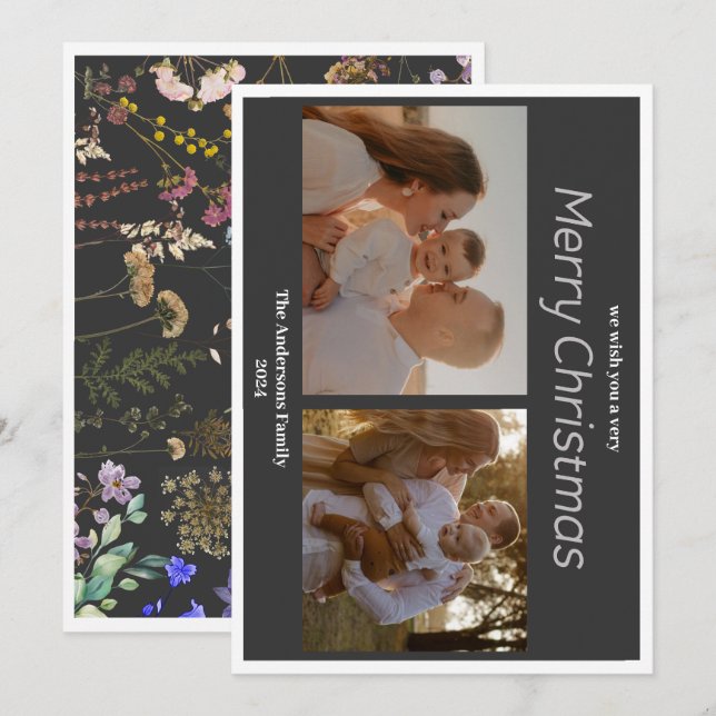 Carte de Noël florale botanique photo Noël 2 (Devant / Derrière)