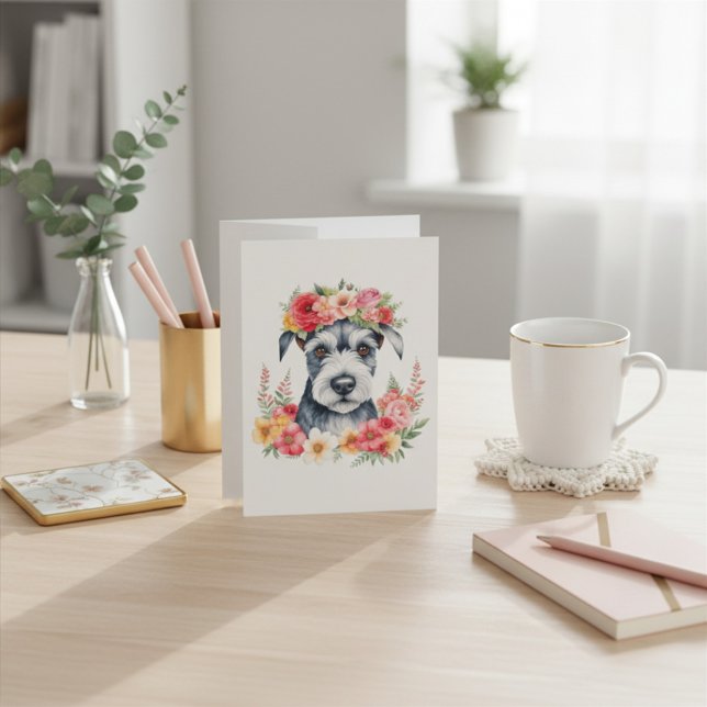 Carte de Noël florale Mini Schnauzer (Mini Schnauzer Floral Card, plain card, empty card)