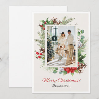 Carte de Noël florale rouge et verte personnalisée