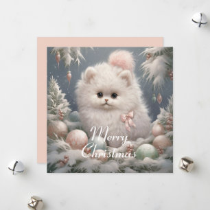 Carte de Noël Fluffy White Cat