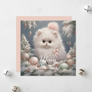 Carte de Noël Fluffy White Cat