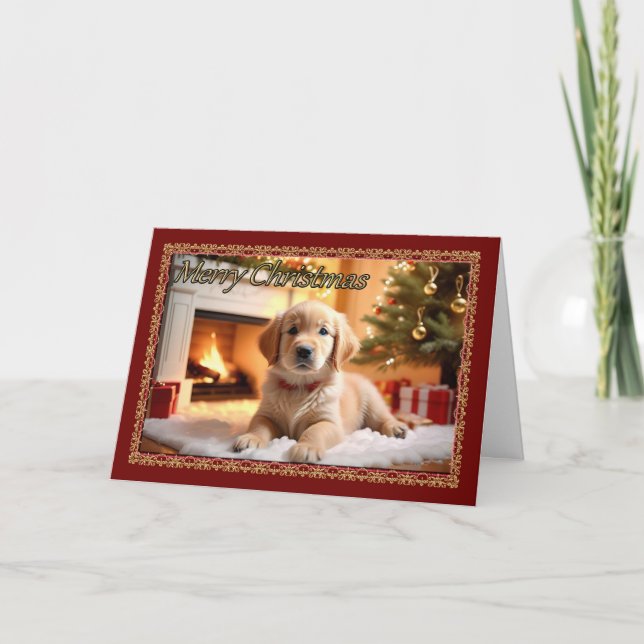 Carte de Noël Fluffy White Puppy (Devant)