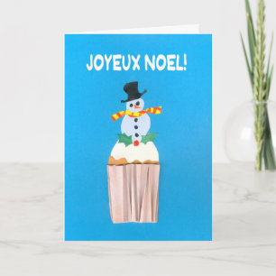 Carte de Noël, Français, Cupcake avec Snowman