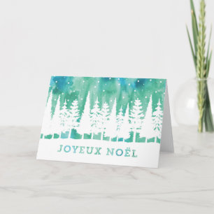 Carte de Noël française de forêt bleue d'aquarelle