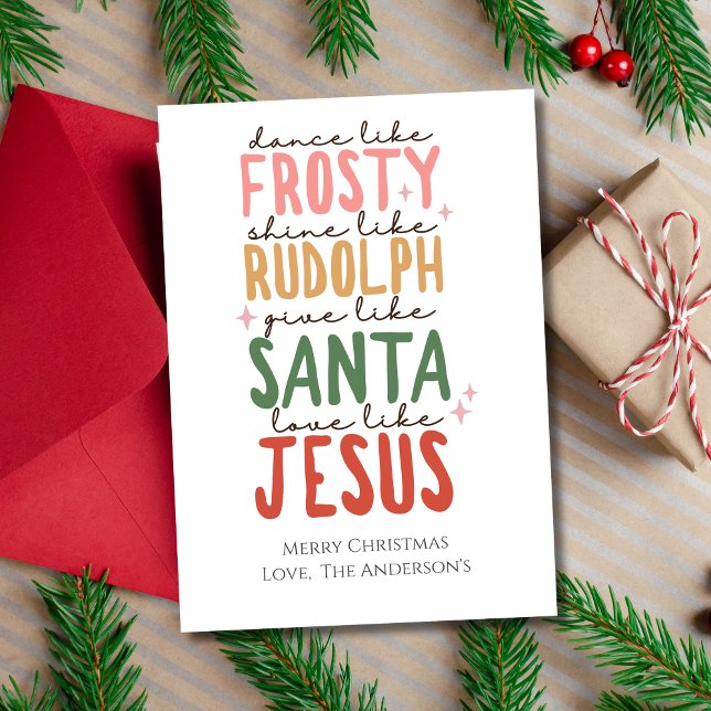 Carte de Noël Frosty Rudolph Santa Jésus (Frosty the Snowman, Rudolph, Santa and Jesus Christmas Card. Printed or Digital Instant Download)