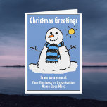 Carte de Noël Fun Snowman Company avec code QR<br><div class="desc">Carte de Noël de l'entreprise. Carte de Noël d'affaires avec code QR à l'intérieur. Salutations de Noël d'une entreprise. Joyeux Noël aux clients. Un bonhomme de neige amusant de style dessin animé sur une carte de voeux de Noël. Personnalisez avec votre salutation,  nom commercial et message,  etc.</div>