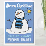 Carte de Noël Fun Snowman pour entraîneur personne<br><div class="desc">Dessin de bonhomme de neige amusant sur une carte de Noël festive. Carte de Noël pour un entraîneur personnel</div>