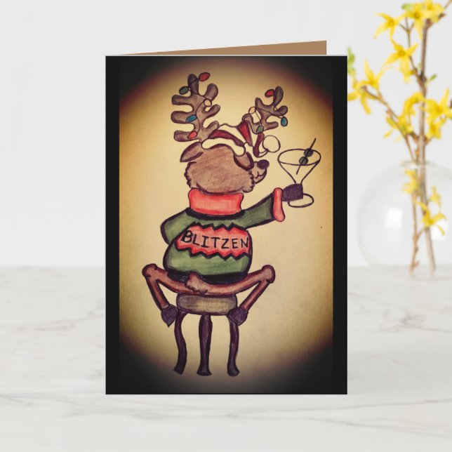 Carte de Noël Funny Blitzen (Fleur jaune)