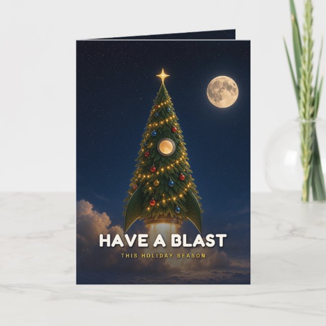 Carte de Noël Fusée Profitez de l'Explosion (Devant)
